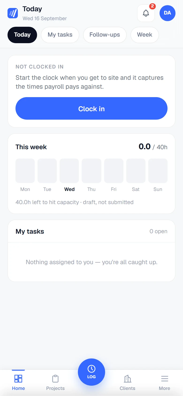 The SlashFlow workspace on a phone, showing the firm's summary figures and a mobile tab bar.